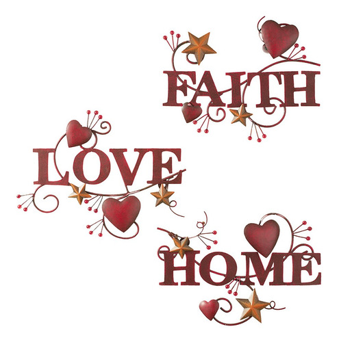 Set De Decoraciones Para Pared Home Love Faith De Metal,