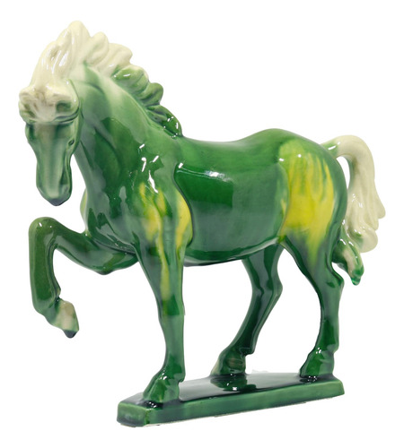 Escultura De Caballo Cerámica Tang Sancai 20 Cm Decoración V Green