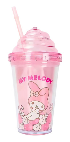 Vaso Tapa Helado Y Popote Hello Kitty 320ml Sanrio Miniso