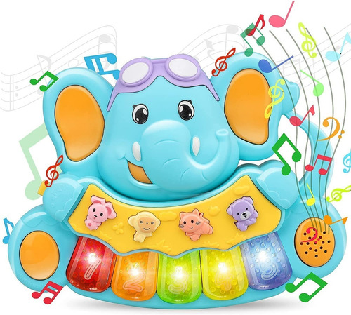 Imagen 2 de 3 de Piano Elefante Steam Para Bebé Juguete Interactivo Luces
