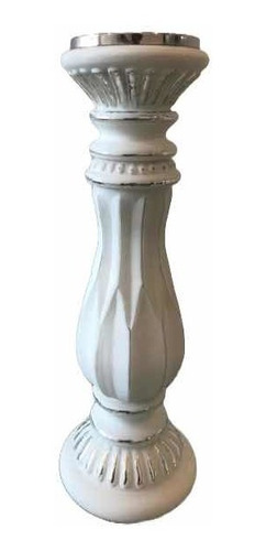 Candelabro De Vidrio Mercurizado Blanco Con Plata 38 Cms