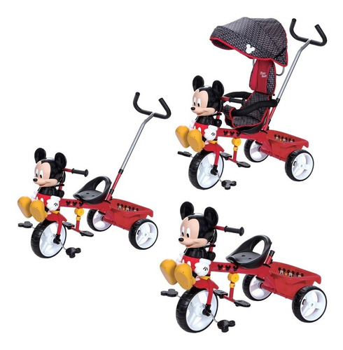Triciclo Apache 3 En 1 Mickey Figura 3d Y Cajuela Color Rojo