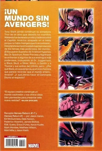 Marvel Heroes Renacidos Los Heroes Mas Poderosos De America, De Jason Aaron. Serie Heroes Renacidos, Vol. 1. Editorial Marvel, Tapa Dura En Español, 2022