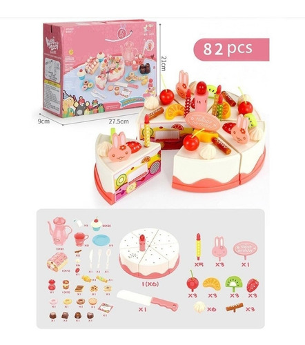 Bolo De Brinquedo Cortado Comida Fruta Cozinha 82pcs Meninas