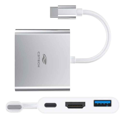 Hub Usb C C3tech 3.0 3 Portas C/saida Hdmi 4k Hu-d10si Prata