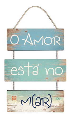 Placa Decorativa Em Mdf - O Amor Está No M(ar) - 22x52cm