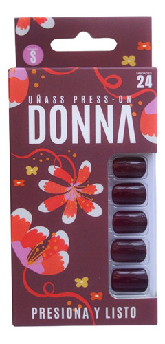 Uñas Press On Red Red Wine Autoadhesivas 24 Pcs Donna Liso