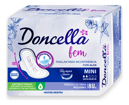 Doncella Toallas Higienicas para Incontinencia Leve Mini 23cm X 8unidades