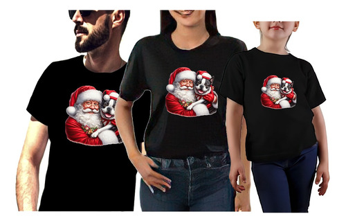 Camisetas Estampados  Papa Noel Con Perro Navidad