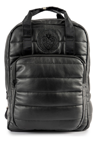 Mochila Olimpia Puffer Merope Color Negro engomado Diseño de la tela Rayas