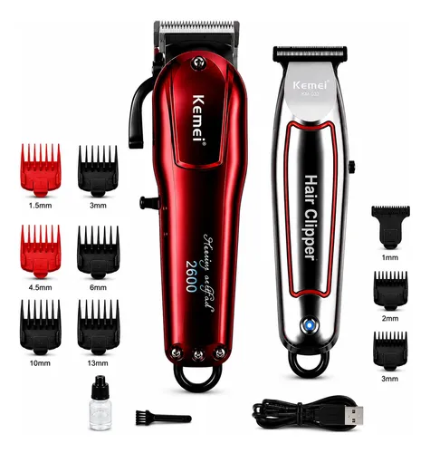 Kit Maquina Kemei 2600 + 032 Corte Acabamento Barba Bivolt Bordô 127/220v