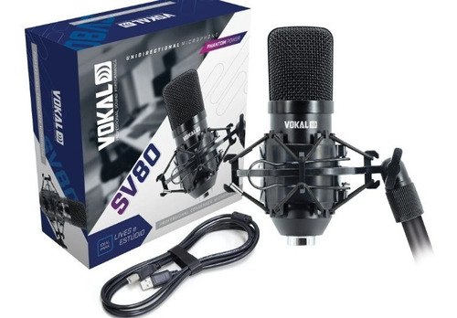 Microfone Youtuber Podcast Usb Condensador Vokal Sv80u Kit