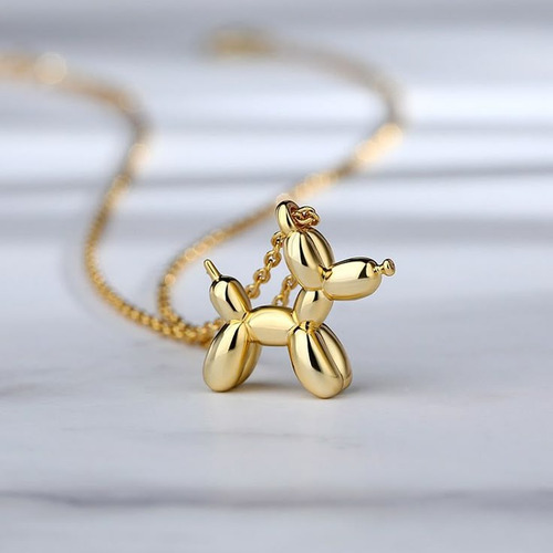 Collar Y Aretes Perro Globo Acero Inoxidable Chapa Oro 18k Perro Globo