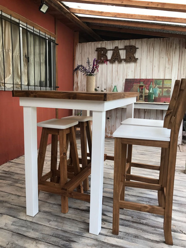 Mesa Alta Moderna 120x70 + 2 Sillas Y 2 Taburetes Tonos Madera Cetol No Posee Tela