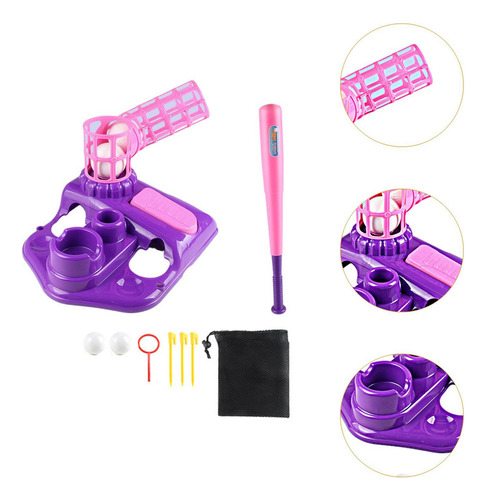 W Máquina Lanzadora Con 4 Pelotas Blandas Y Bate, Violeta