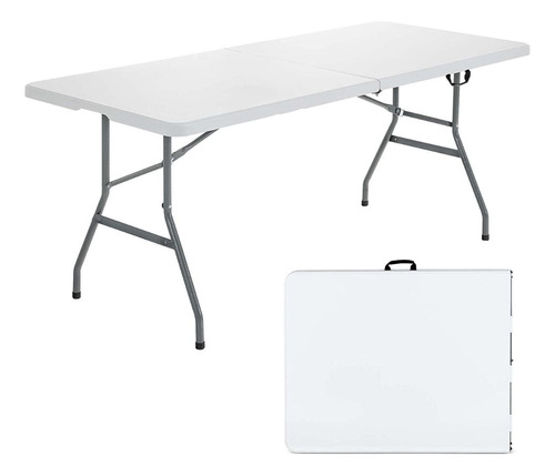 Mesa Plegable Pvc 1.8m, Ideal Para Jardín O Aire Libre Gris