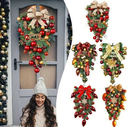 Corona De Navidad Colgante Con Bolas Rojas Y Piñas X1