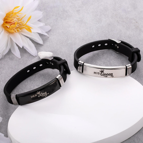 Pulsera De Silicona Ajustable Acero Inoxidable Para Pareja