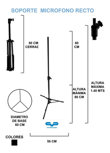Imagen 2 de 8 de Pie Micrófono Recto Pyp Percusion Telescópico Pata Caño