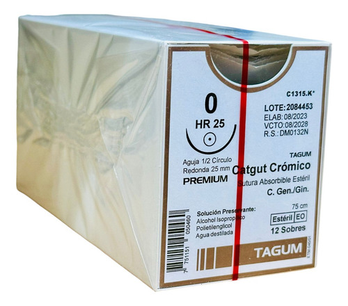 Sutura Catgut Cromico 0 Aguja 1/2 De 25mm Tagum Caja C/12