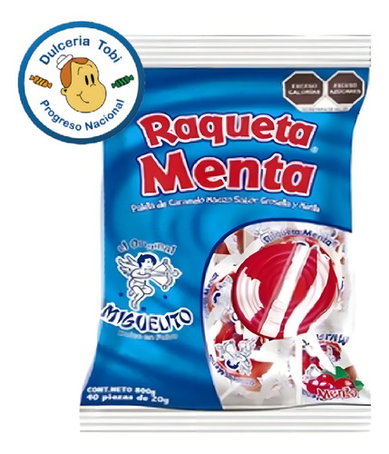 Paleta Miguelito Raqueta Sabor Menta Y Grosella Bolsa 40 Pz