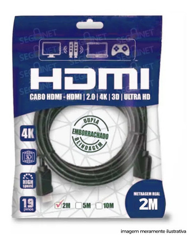 Cabo Hdmi 2.0 4k 3d Ultrahd 19 Pinos Chip 2 Metros