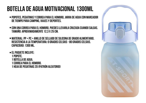 Imagen 4 de 10 de Bote De Agua Motivacional 1300 Ml Vaso Termo Cilindro