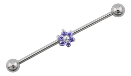 Barbell De Titanio Con Flor De Zirconia Piercing Transversal