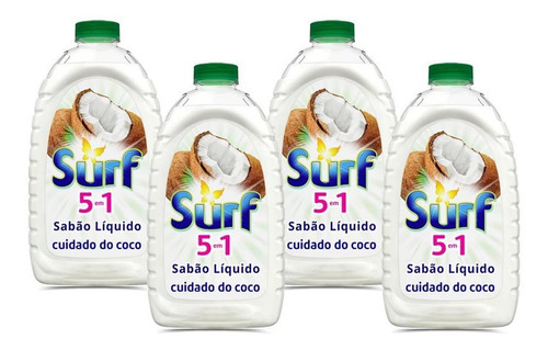 Kit 4 Lava-roupas Líquido Surf 5 Em 1 Cuidado Do Coco 3l