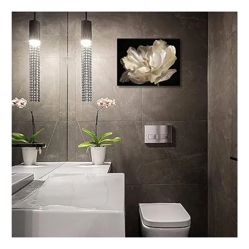 Decoración De Baño Negro Tulipán Blanco Sobre Fondo