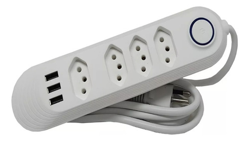 Extensão Elétrica Com 4 Tomadas E Três Usb De Filtro Linha Cor Branco 127v/220v