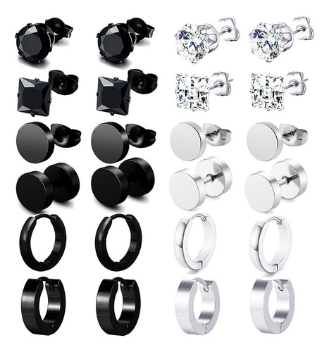 A 12pares Aretes Arracadas Hombre Pendientes Acero