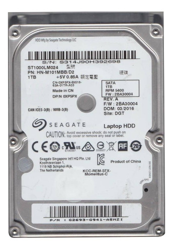 Disco duro interno Seagate Laptop ST1000LM024 1TB