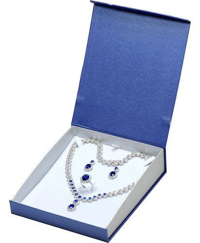 Caja De Regalo Con Colgante De Collar Grande Azul, Anillo, P