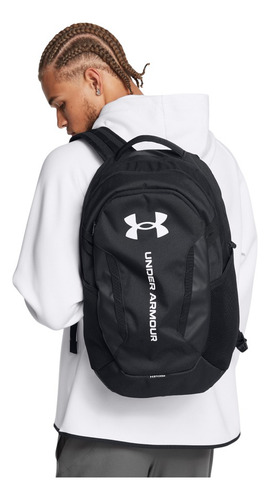 Mochila Under Armour Hustle 6.0 Backpack Unisex Negro Unisex. Diseño De La Tela Lisa Color Black / Black / White
