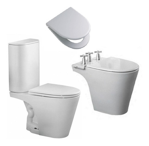 Imagen 1 de 7 de Combo Ferrum Marina Inodoro Mochila Dual Bidet Y Tapa Suave