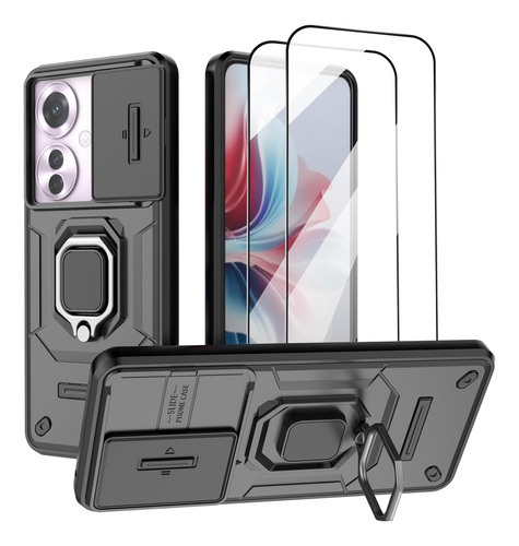 Funda Uso Rudo Cámara Protección Para Oppo Reno 11f + Mica Negro Oppo Reno 11f