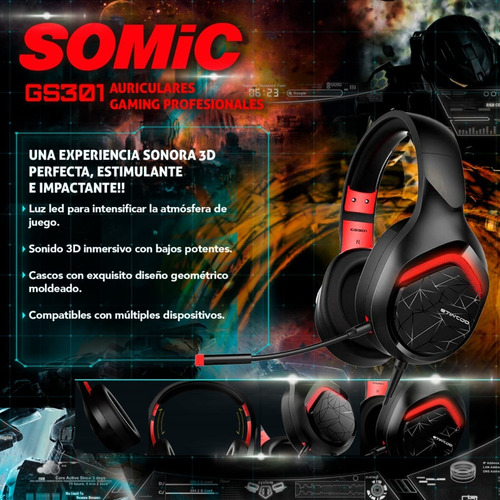 Imagen 8 de 10 de Auriculares Gamer Con Micrófono Pc Somic Gs-301 Usb