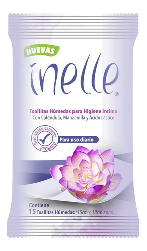 Imagen 2 de 6 de Toallitas Húmedas Inelle Higiene Íntima 15pz, Charola 12paq.