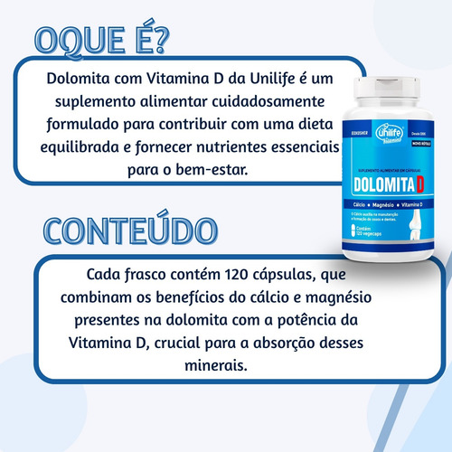 Unilife Dolomita D - Without Flavor 120 Cápsulas Sabor