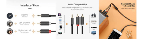 Cable Audio Premium Ugreen Jack 3.5mm A 2 Rca 10 Metros Flexible Doble Blindaje Transferencia De Audio Sin Pérdidas Caja De Aleación De Cobre Amplia Compatibilidad Diseño Duradero.