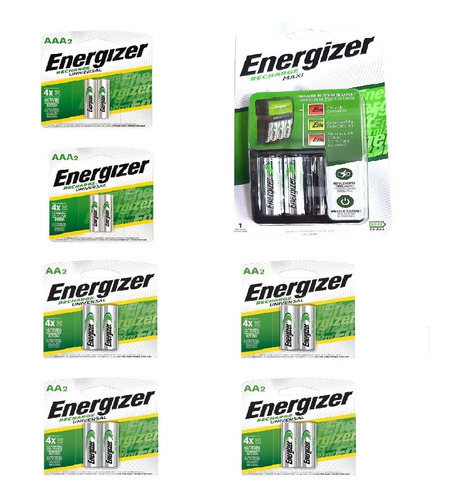 Cargador Energizer Maxi Aa Aaa + 8 Pilas Aa + 4 Aaa Recarg 