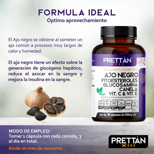 Ajo Negro Suplemento Alimenticio 600mg 90 Capsulas Prettan