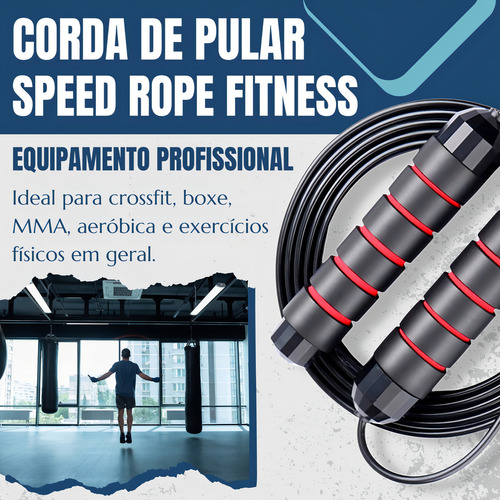 Corda De Pular Cross Speed Rope Rolamento Profissional Fit