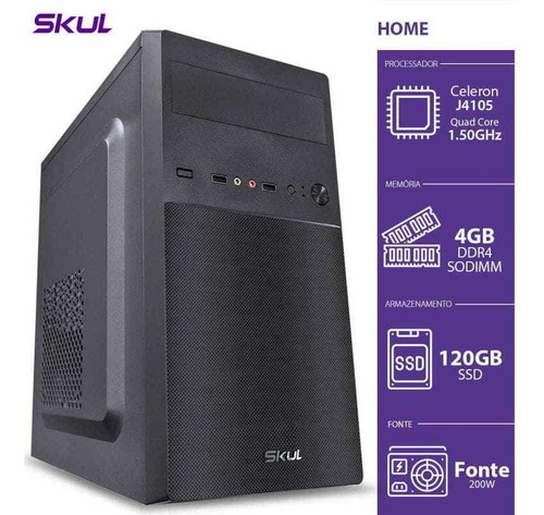 Imagem 1 de 5 de Computador Home H100 - Intel Celeron Memória 4gb Ssd 120gb