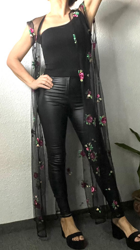 Kimono Vestido Largo Fiesta Noche Tul Bordado Túnica Chaleco