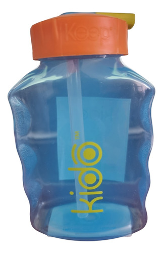 Botella Con Bombilla Kido Agua Jugo 250 Ml Azul Con Naranja 