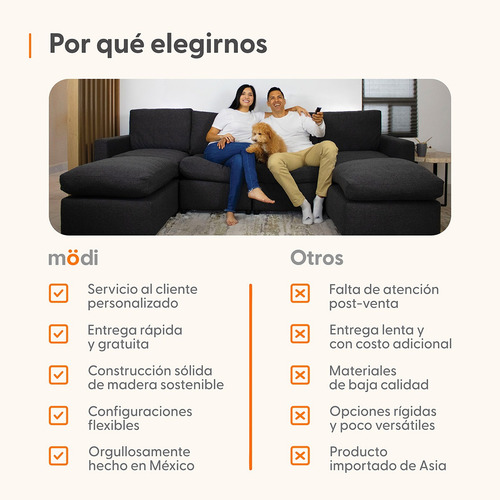 Sala Modular Esquinera Modi 6 Plazas + Otomano | Lavable | Beige