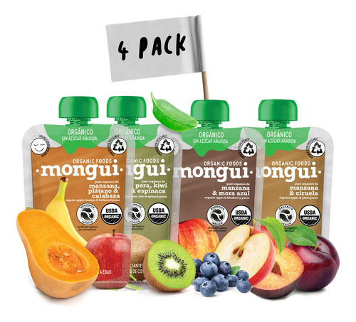 Combo Mongui Fans Pack 4 Papilla Orgánica Para Bebé Mongui