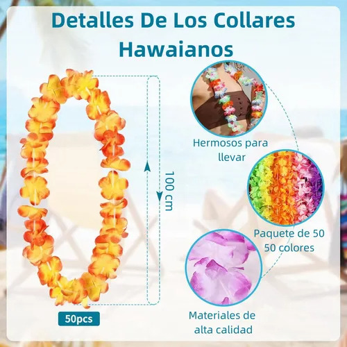 50 Collar Hawaiano Flores Evento Fiesta Batucada Accesorios Vistoso